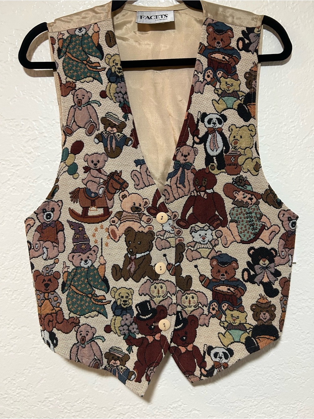 Vintage Facets by Mirrors Teddy Bear Tapestry Vest
